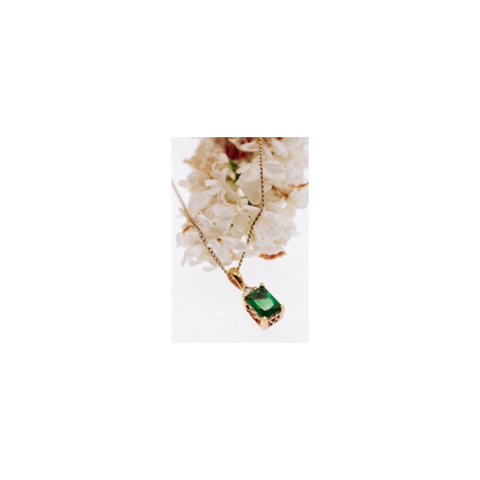 925 Sterling Silver Gold Plated Emerald & Goshenite Chain With Pendant