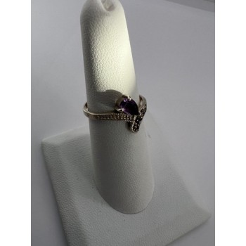 925 Sterling Silver With Amethyst & Marcasite Ring Size 5.5