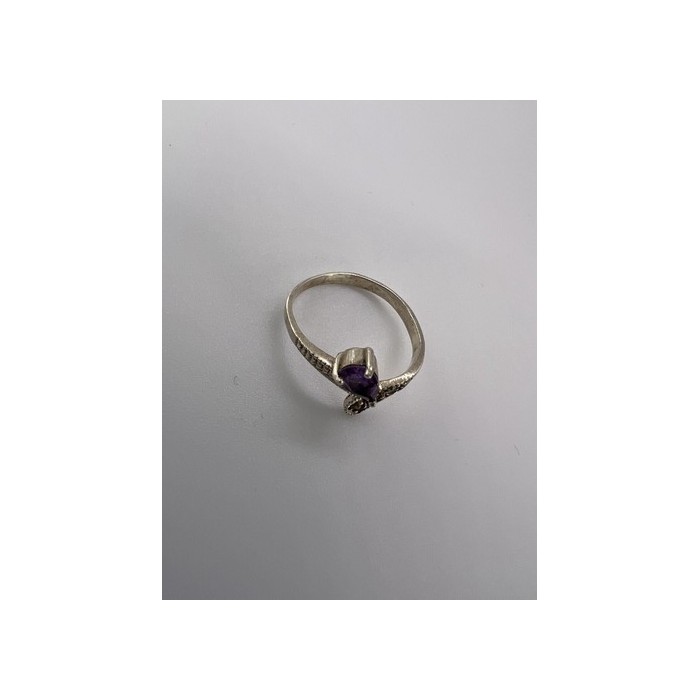 925 Sterling Silver With Amethyst & Marcasite Ring Size 5.5
