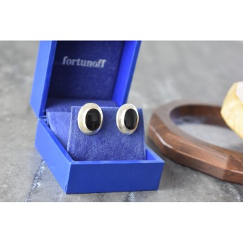 925 Sterling Silver Black Nephrite Classic Earrings