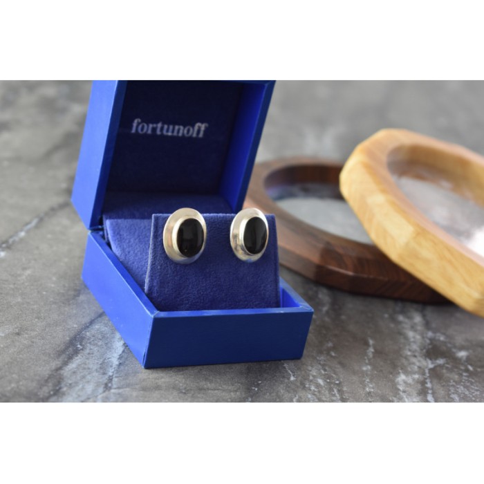 925 Sterling Silver Black Nephrite Classic Earrings