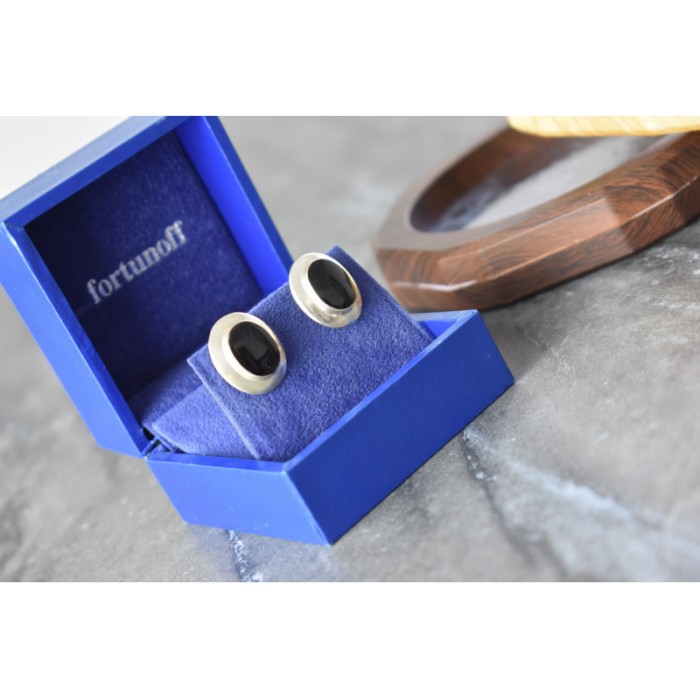 925 Sterling Silver Black Nephrite Classic Earrings