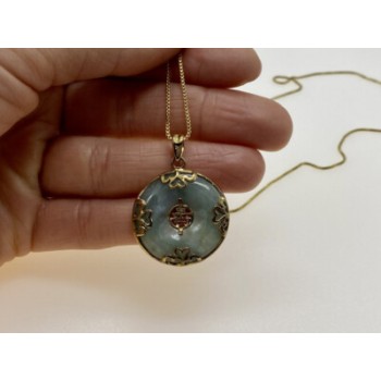 925 STERLING SILVER GOLD PLATED NEPHRITE CHAIN WITH PENDANT ITALY