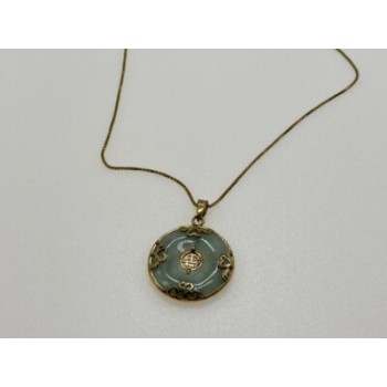 925 STERLING SILVER GOLD PLATED NEPHRITE CHAIN WITH PENDANT ITALY