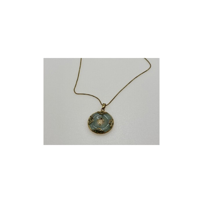 925 STERLING SILVER GOLD PLATED NEPHRITE CHAIN WITH PENDANT ITALY