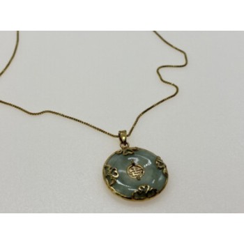 925 STERLING SILVER GOLD PLATED NEPHRITE CHAIN WITH PENDANT ITALY