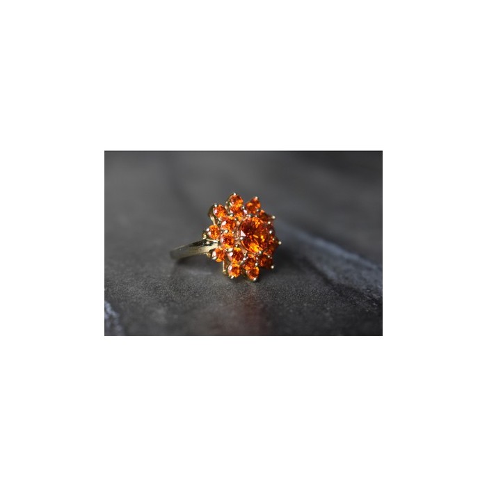 925 Sterling Silver Orange CZ Ring Size 8