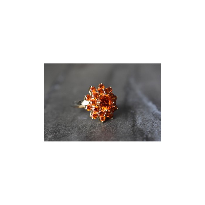 925 Sterling Silver Orange CZ Ring Size 8