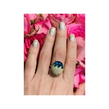 925 Sterling Silver Alpanite & CZ Ring Size 6.5