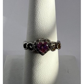925 Sterling Silver & CZ Pink Heart Ring Size 6.5
