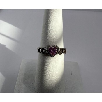 925 Sterling Silver & CZ Pink Heart Ring Size 6.5
