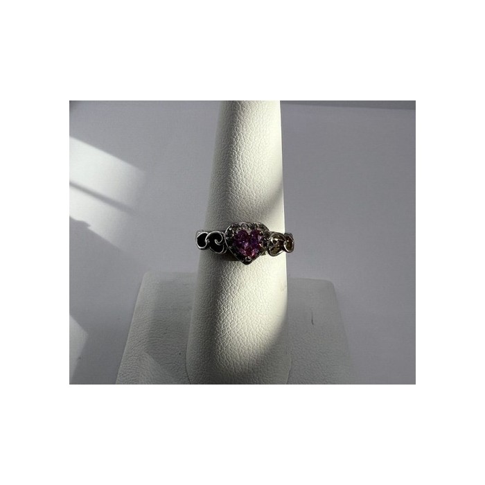 925 Sterling Silver & CZ Pink Heart Ring Size 6.5