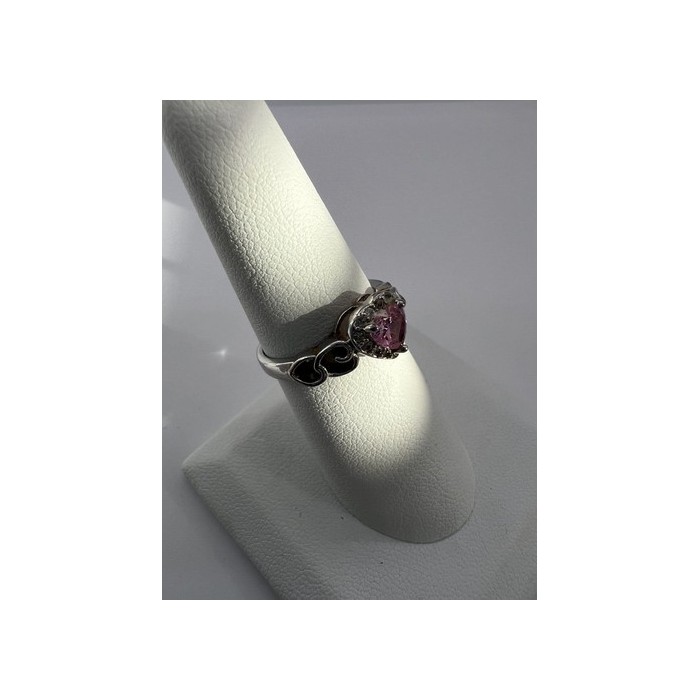 925 Sterling Silver & CZ Pink Heart Ring Size 6.5