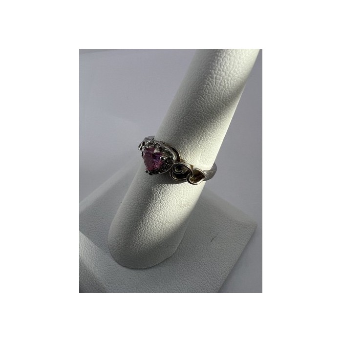 925 Sterling Silver & CZ Pink Heart Ring Size 6.5