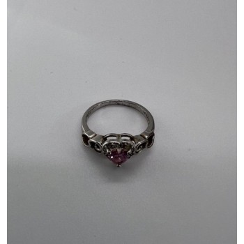 925 Sterling Silver & CZ Pink Heart Ring Size 6.5