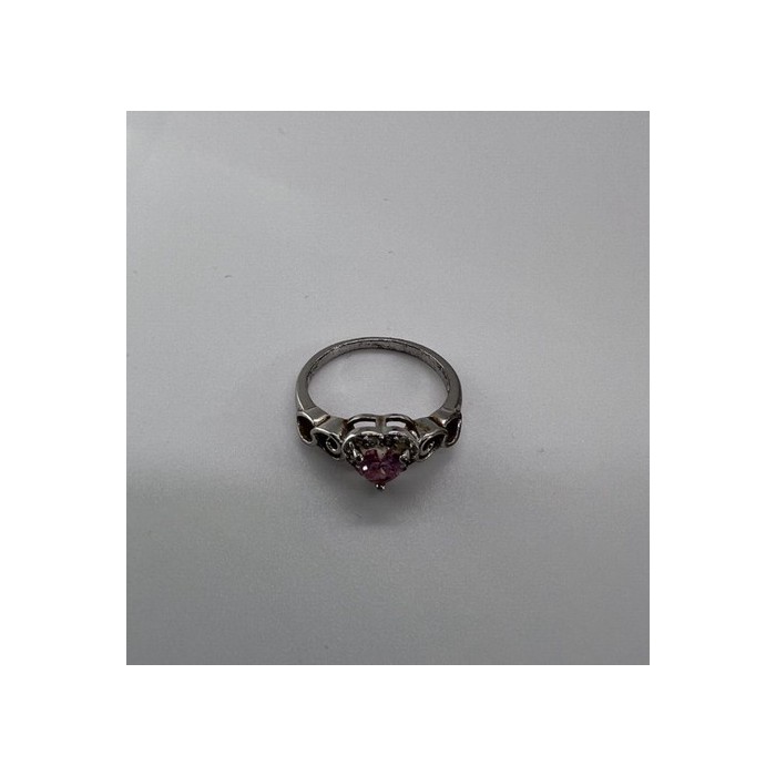925 Sterling Silver & CZ Pink Heart Ring Size 6.5