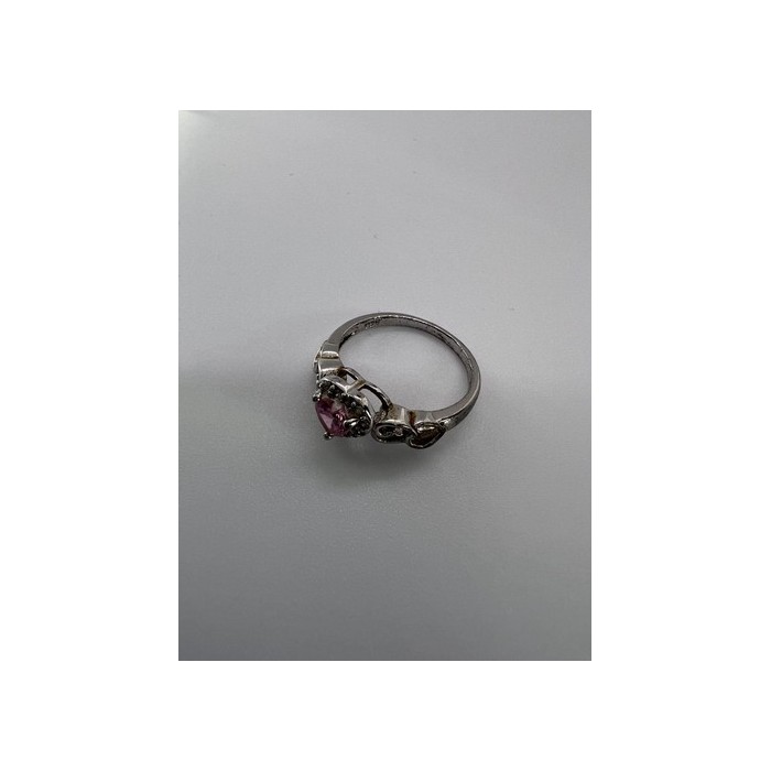 925 Sterling Silver & CZ Pink Heart Ring Size 6.5