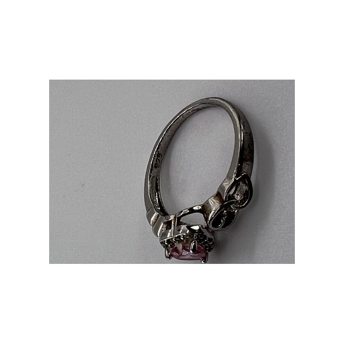 925 Sterling Silver & CZ Pink Heart Ring Size 6.5
