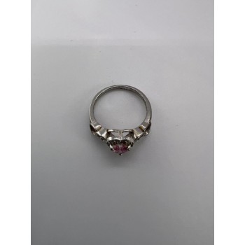 925 Sterling Silver & CZ Pink Heart Ring Size 6.5