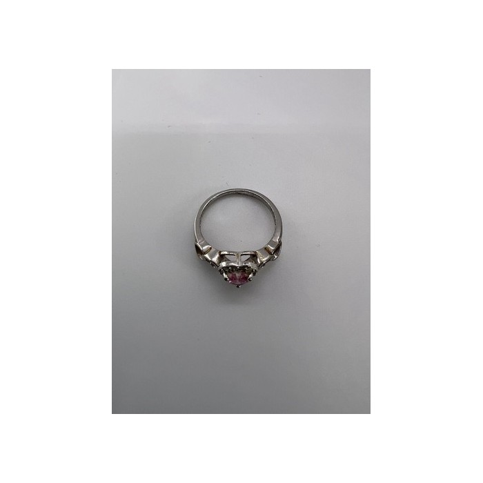 925 Sterling Silver & CZ Pink Heart Ring Size 6.5