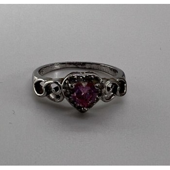 925 Sterling Silver & CZ Pink Heart Ring Size 6.5