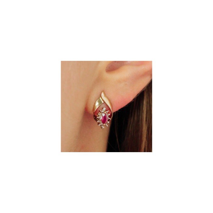 10K YELLOW GOLD RUBY & DIAMONDS EARRINGS