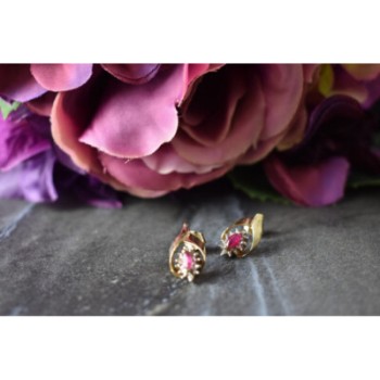 10K YELLOW GOLD RUBY & DIAMONDS EARRINGS