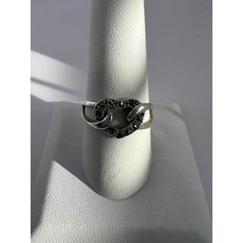 925 Sterling Silver & Marcasite Heart Ring Size 9