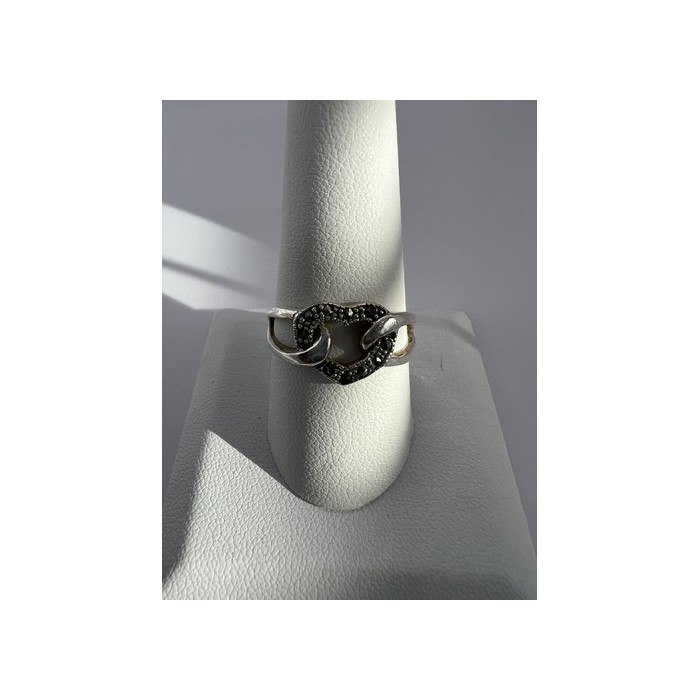 925 Sterling Silver & Marcasite Heart Ring Size 9