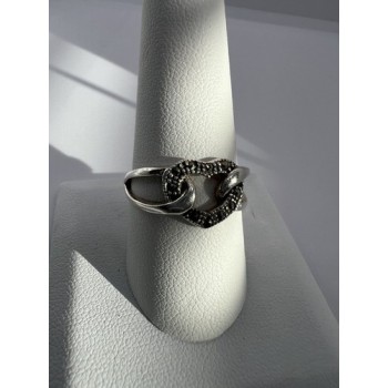 925 Sterling Silver & Marcasite Heart Ring Size 9