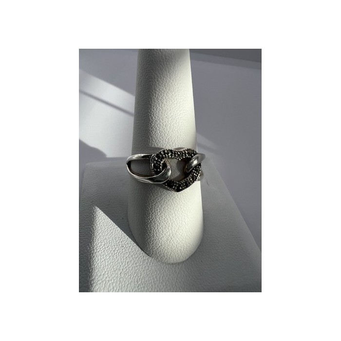 925 Sterling Silver & Marcasite Heart Ring Size 9