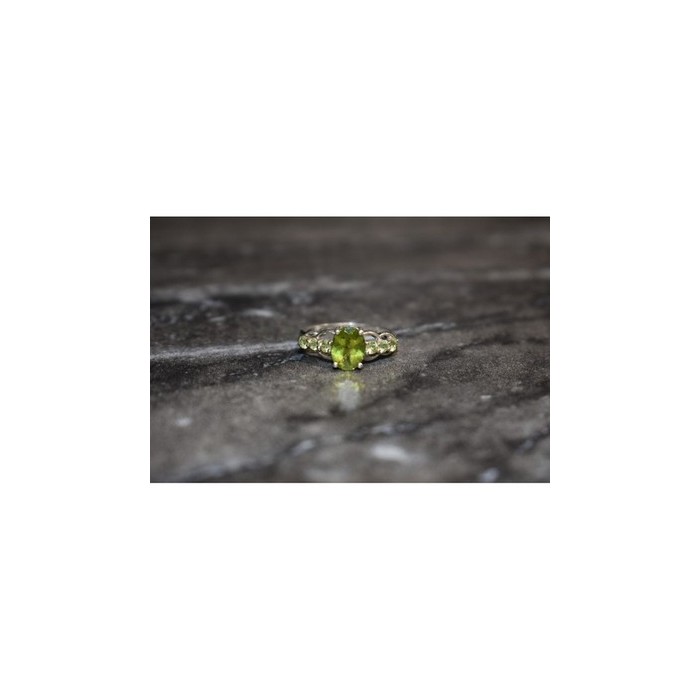 925 Sterling Silver Peridot & Tsavorite Ring Size 6.5