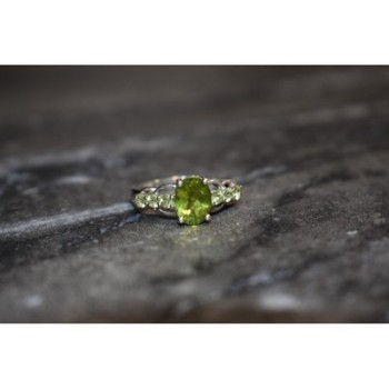 925 Sterling Silver Peridot & Tsavorite Ring Size 6.5