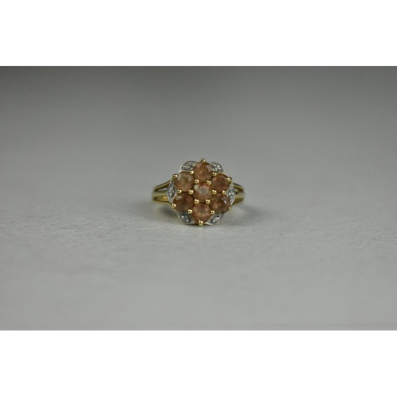 925 Sterling Silver Gold Plated Hessonite & Quartz Ring Size 6.5