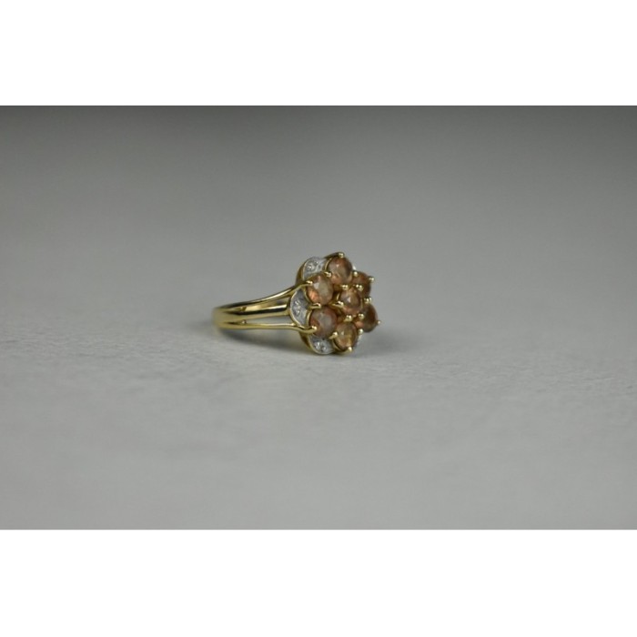 925 Sterling Silver Gold Plated Hessonite & Quartz Ring Size 6.5