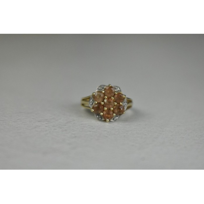 925 Sterling Silver Gold Plated Hessonite & Quartz Ring Size 6.5