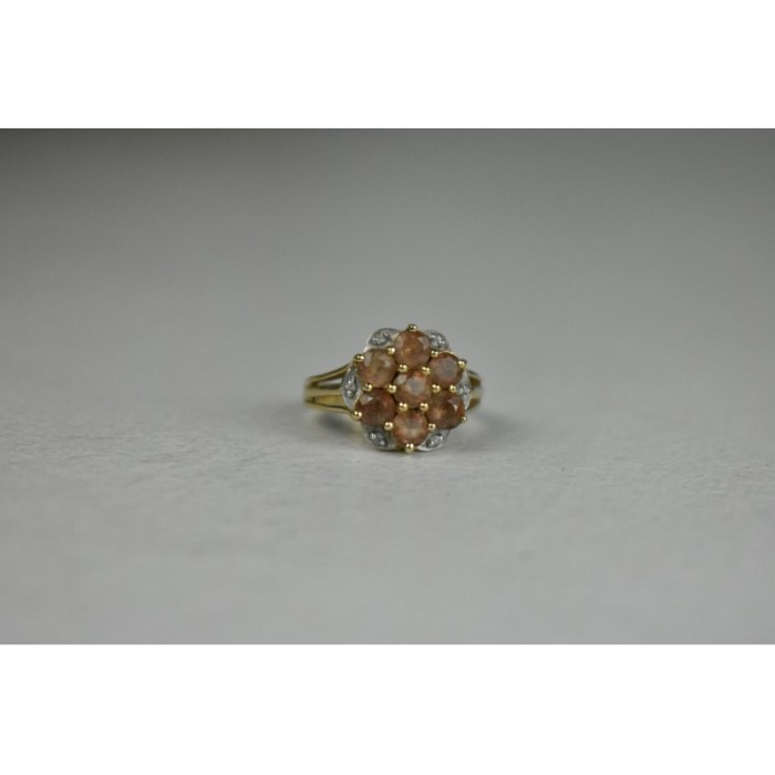 925 Sterling Silver Gold Plated Hessonite & Quartz Ring Size 6.5