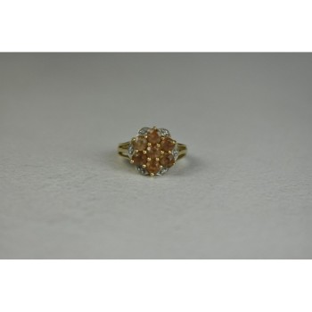 925 Sterling Silver Gold Plated Hessonite & Quartz Ring Size 6.5