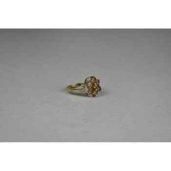 925 Sterling Silver Gold Plated Hessonite & Quartz Ring Size 6.5