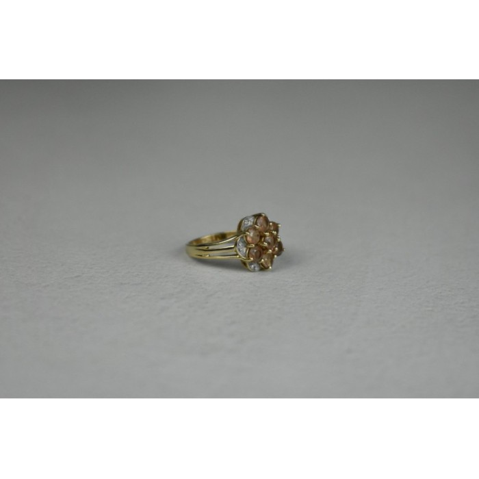 925 Sterling Silver Gold Plated Hessonite & Quartz Ring Size 6.5