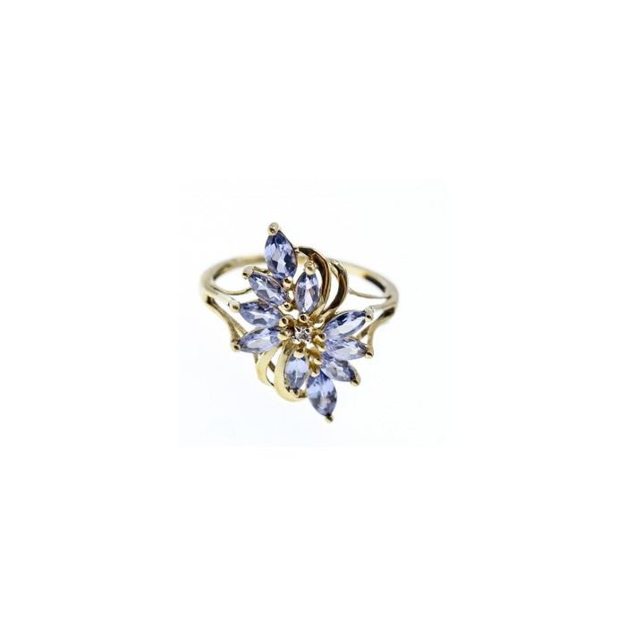 14K YELLOW GOLD TANZANITE & DIAMOND RING SIZE 10