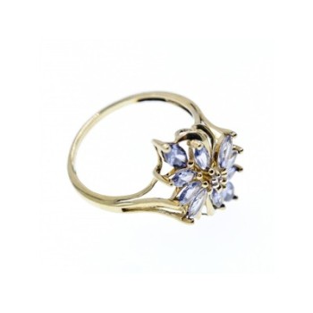 14K YELLOW GOLD TANZANITE & DIAMOND RING SIZE 10