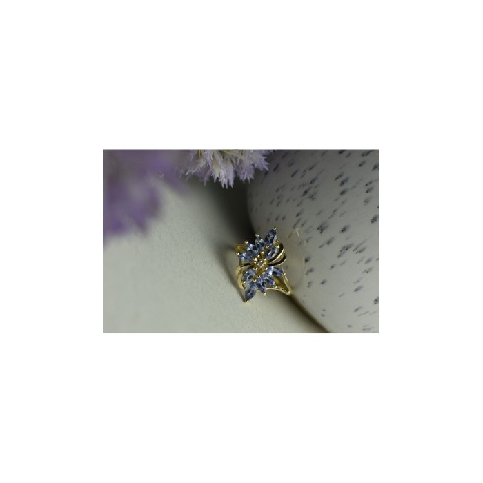 14K YELLOW GOLD TANZANITE & DIAMOND RING SIZE 10