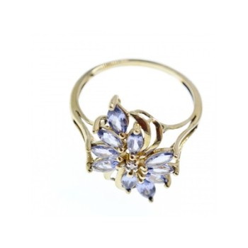 14K YELLOW GOLD TANZANITE & DIAMOND RING SIZE 10
