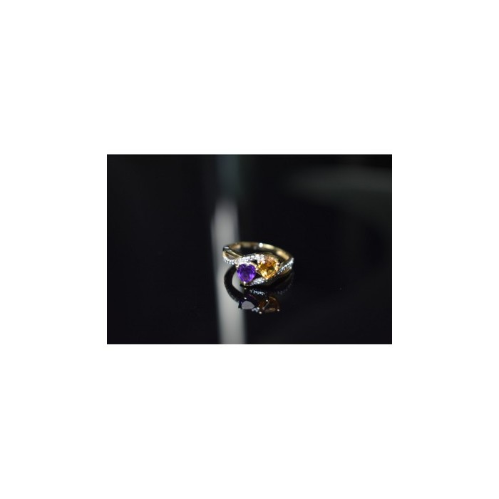 10K YELLOW / WHITE GOLD AMETHYST & HELIODOR RING SIZE 5.5