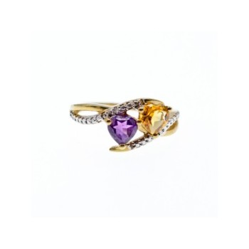 10K YELLOW / WHITE GOLD AMETHYST & HELIODOR RING SIZE 5.5