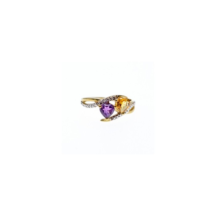 10K YELLOW / WHITE GOLD AMETHYST & HELIODOR RING SIZE 5.5