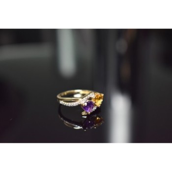 10K YELLOW / WHITE GOLD AMETHYST & HELIODOR RING SIZE 5.5