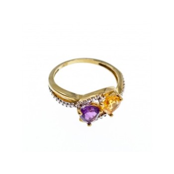 10K YELLOW / WHITE GOLD AMETHYST & HELIODOR RING SIZE 5.5