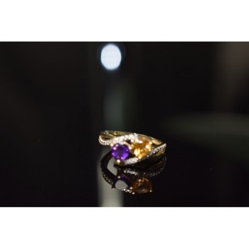 10K YELLOW / WHITE GOLD AMETHYST & HELIODOR RING SIZE 5.5
